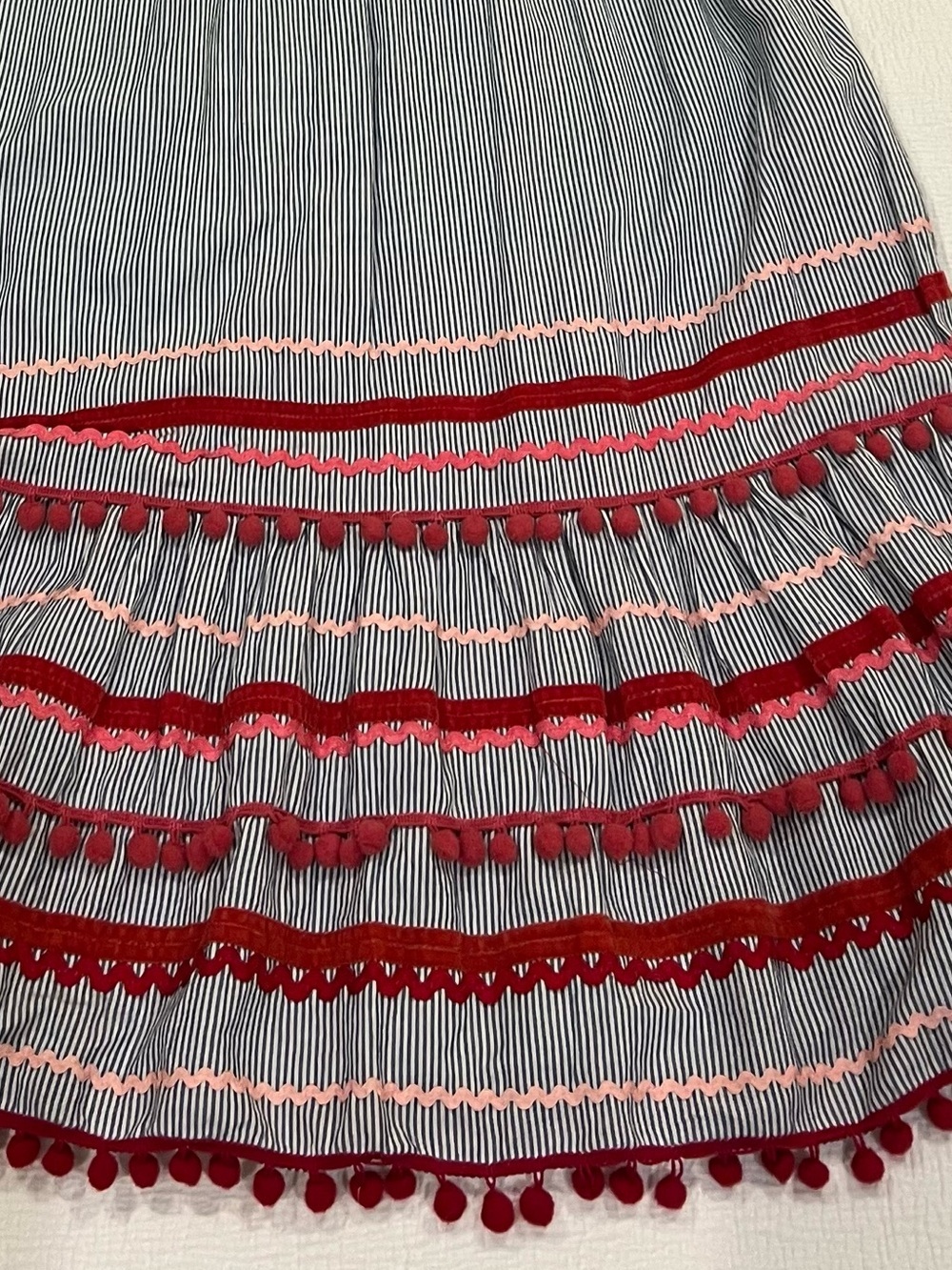 Midi Striped Dress with Red Trim and Tassels Womens Small - Picture 6 of 11
